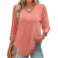 thumbnail image 5 of Xyxonk 3/4 Sleeve Fall Shirts for Women 2025 Solid Color Blouse Dressy Casual V-Neck Tops Fall Fashion Shirts Watermelon Red XL, 5 of 5