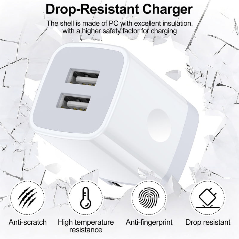 Foldable Plug Dual USB Port Wall Charger Block 2.4A with 6FT Type C Cable, Fast Phone Charger Station Compatible with iPhone 17/16/15 Pro Max, iPad Pro, Galaxy S26, Android, White