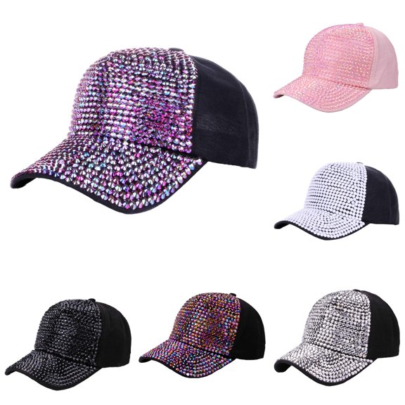 XIAOCHA Womens Rhinestone Mesh Trucker Cap Adjustable Hat Band Ball Hat,Purple