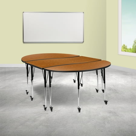 UPC: 0889142933793 | Flash Furniture Emmy 3 Piece Mobile 86 Oval Wave Flexible Oak Thermal Laminate Activity Table Set-Standard Height Adjustable Legs