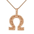 thumbnail image 5 of Real Genuine Sterling Silver 25+ Grams Omega Symbol Sign Greek Alphabet 4.00 Ct. Simulated Diamond 14K Rose Gold On 3D Pendant Charm + Free Chain, 5 of 5