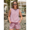 thumbnail image 6 of Women'S Summer 2 Piece Outfits Sleeveless Tank Top Matching Shorts Sets Cotton Striped Sweatsuits Red XXL Women's Leisure Suit, 6 of 6
