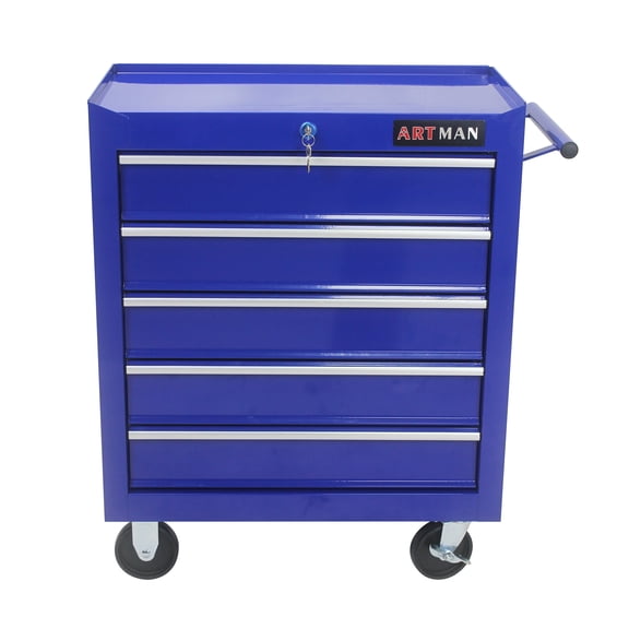 Tool Cabinet, 5 Drawer Tool Chest, Tool Storage Cabinet for Garage Storage with 4 Wheels and Locking System, BLUE, Blue Tool Storage Cabinet,Steel Rolling Tool Cabinet, Tool Organizers Tool Cabinets