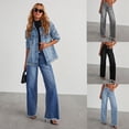 thumbnail image 4 of LYMAYTER Women Fashion Jeans Water Washing Versatile Wide Leg Jeans for S-2X High Waisted Strechy Raw Hem Denim Pants, 4 of 8
