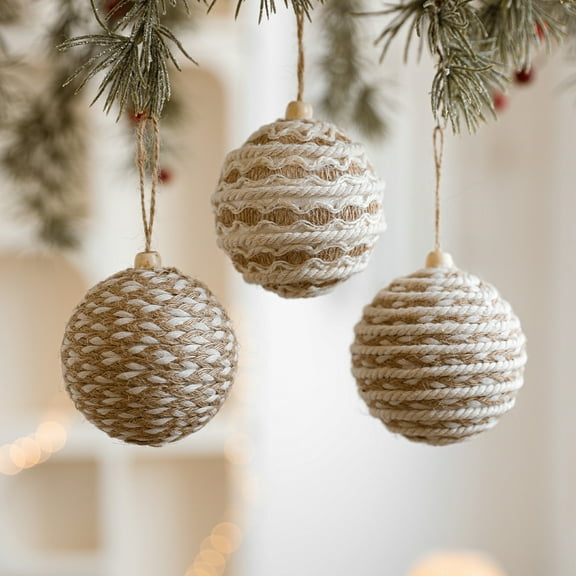 Dserfhy Christmas Ball Ornament Linen Design Rustic Distressed Hanging Ball Xmas Tree Decor Farmhouse Ornament