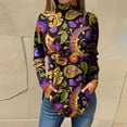 thumbnail image 2 of Mardi Gras Shirts for Women Glitter Mask Print Mock Neck Tops Carnival Long Sleeve Gold Blouse Dark Purple M, 2 of 6