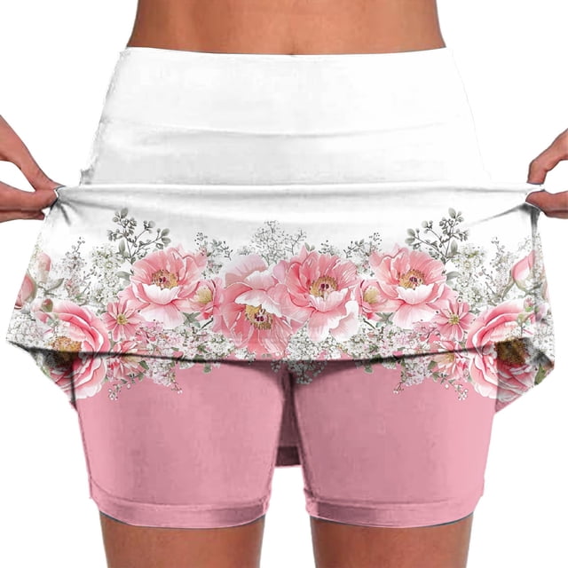 Moxiu Jupes-Culottes Grande Taille pour Femmes Rondes Taille Haute Décontractée Athlétique Tennis Golf Jupes avec Shorts Rétro Boho Imprimé Floral Contrôle du Ventre Jupe-Culotte 2025 Multicolore,G