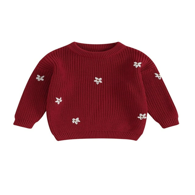 Chandails Tricotés Décontractés pour Filles, Manches Longues, Fleur, Chandail Chaud à Enfiler, Haut, Vêtements d'Automne et d'Hiver