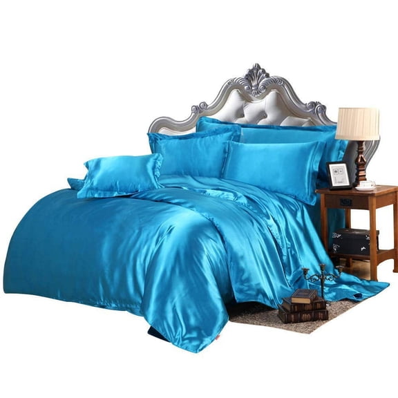 Kanak Bedding All-Season Ultra Soft 500 GSM Cal-King Size Silky Satin 7Pcs Comforter Set (Comforter Fitted 15" Flat 4 Pillow Case) Turquoise Blue