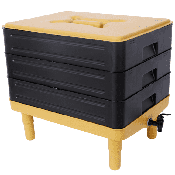 3-Tray Worm Composter Kit - 65L Indoor Outdoor Bin for Food Waste Recycling
