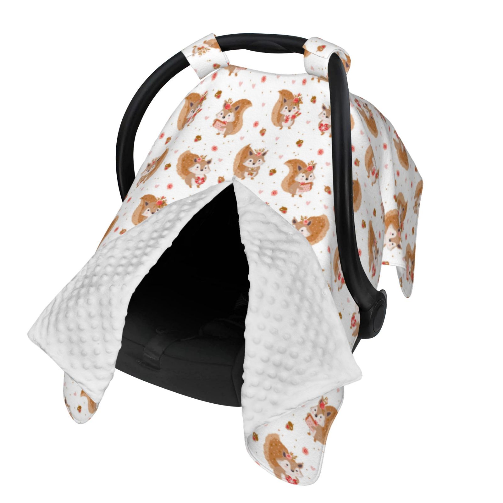 Naloa Squirrel And Rose Baby Car Seat Cover, Breathable Baby Carrier Cover, Multiuse Baby Carrier Cover & Nursing Breastfeeding Cover