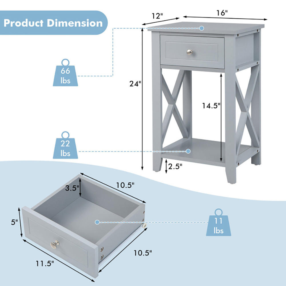 Finihen End Table, Sofa Side End Table with Drawer and Shelf, for Living Room, Bedroom, Gray Finihen End Table, Sofa Side End Table with Drawer and Shelf, for Living Room, Bedroom, Gray