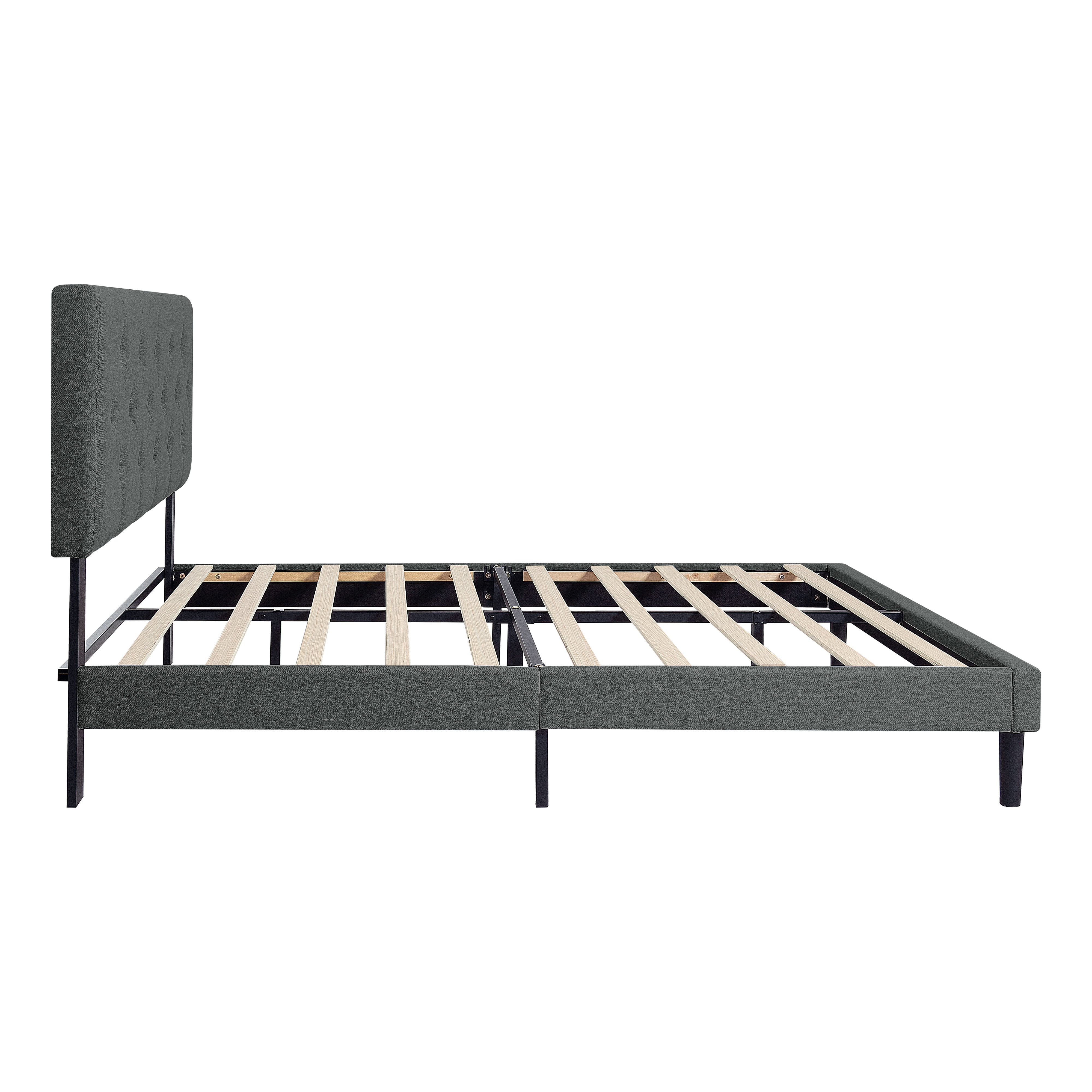LEGAHOME Twin Bed Frame, Upholstered Platform Bed with Button Tufted Linen Fabric Headboard, Modern Twin Size Bed, Heavy Duty Single Bed Frame, No Box Spring Needed, Wood Slat Support, Drak Gray