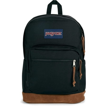 JanSport Right Pack Backpack - Travel, Work, or Laptop Bookbag with Leather Bottom, Black Black One Size