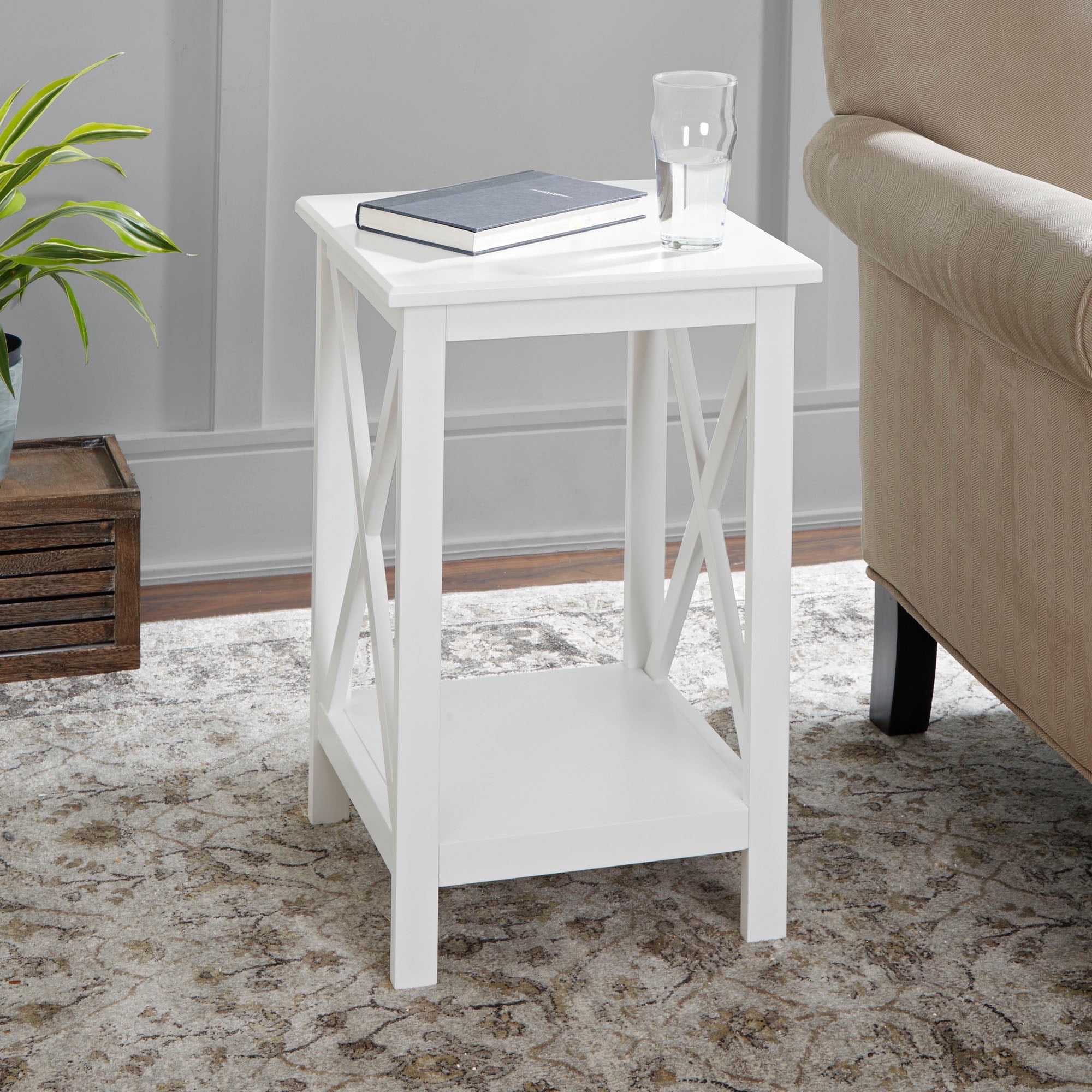 Better Homes & Gardens Clayton Square Wood XSide Accent Table, White
