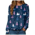 thumbnail image 4 of Kaprioy Women Cute Christmas Sweatshirts Long Sleeve Tops Christmas Snowman Graphic Gift Holiday Fall Fashion Clothing Navy, XXL, 4 of 6
