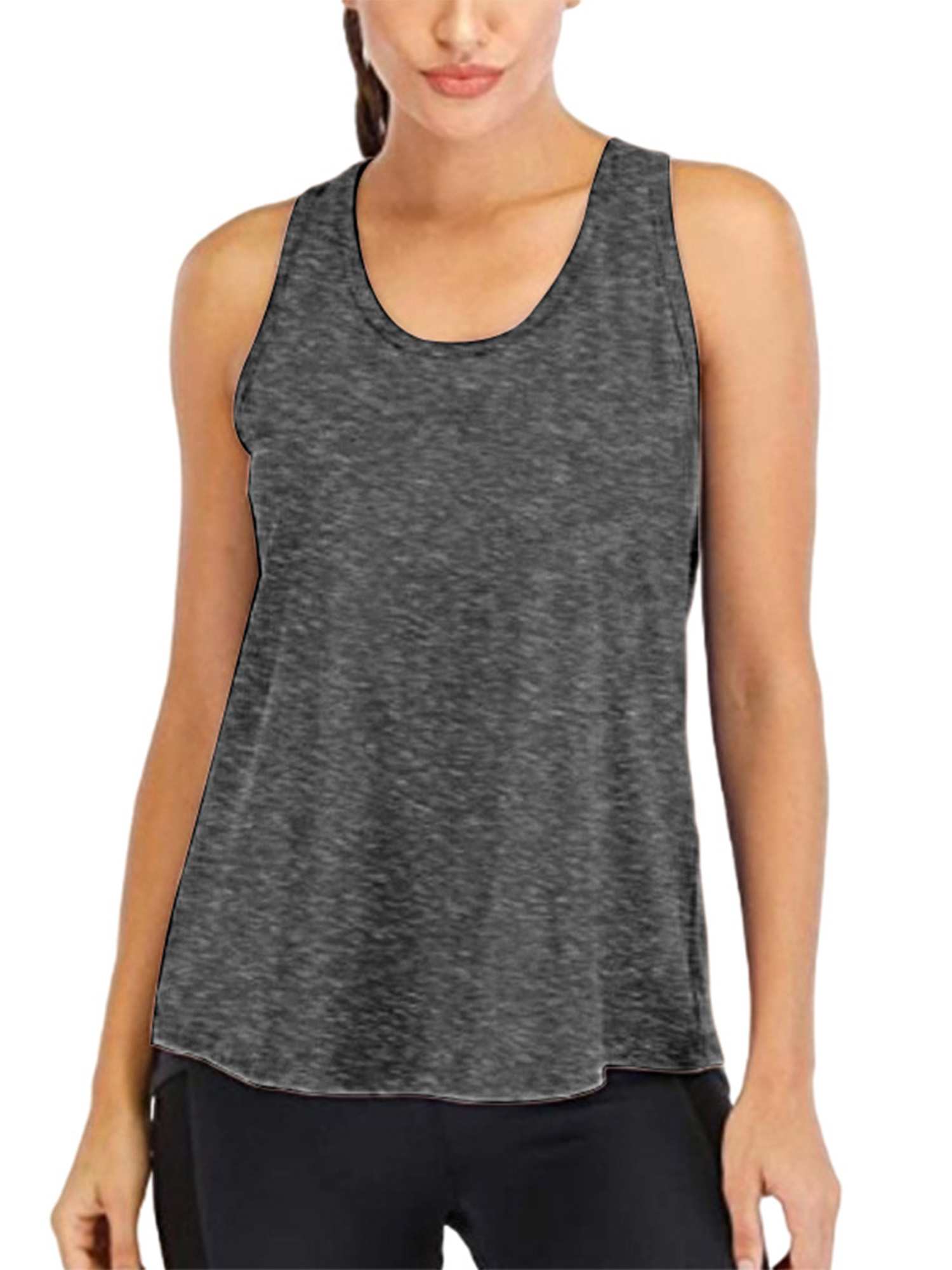 Women Crew Neck Yoga Fitness Tank Tops Loose Running Sports Flare Mesh