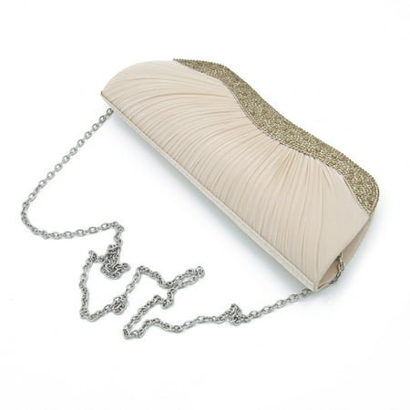 Layers Pleated Clutch - Elegant Pleated Satin & Crystal Hard Clutch Evening Bag