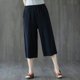 thumbnail image 5 of Pantalones anchos recortados de algodón y lino para mujer, de verano, finos, estilo coreano, sueltos, adelgazantes, nuevos pantalones casuales rectos de cintura alta de talla grande, 5 of 6
