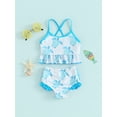 thumbnail image 2 of Suealasg Kids Girls Two-piece Swimsuits Toddler Girls Summer Bikini Sets Turtle Print Cami Tops Elastic Waist Frill Trim Swim Shorts Beach Bathing Suit, 2 of 9