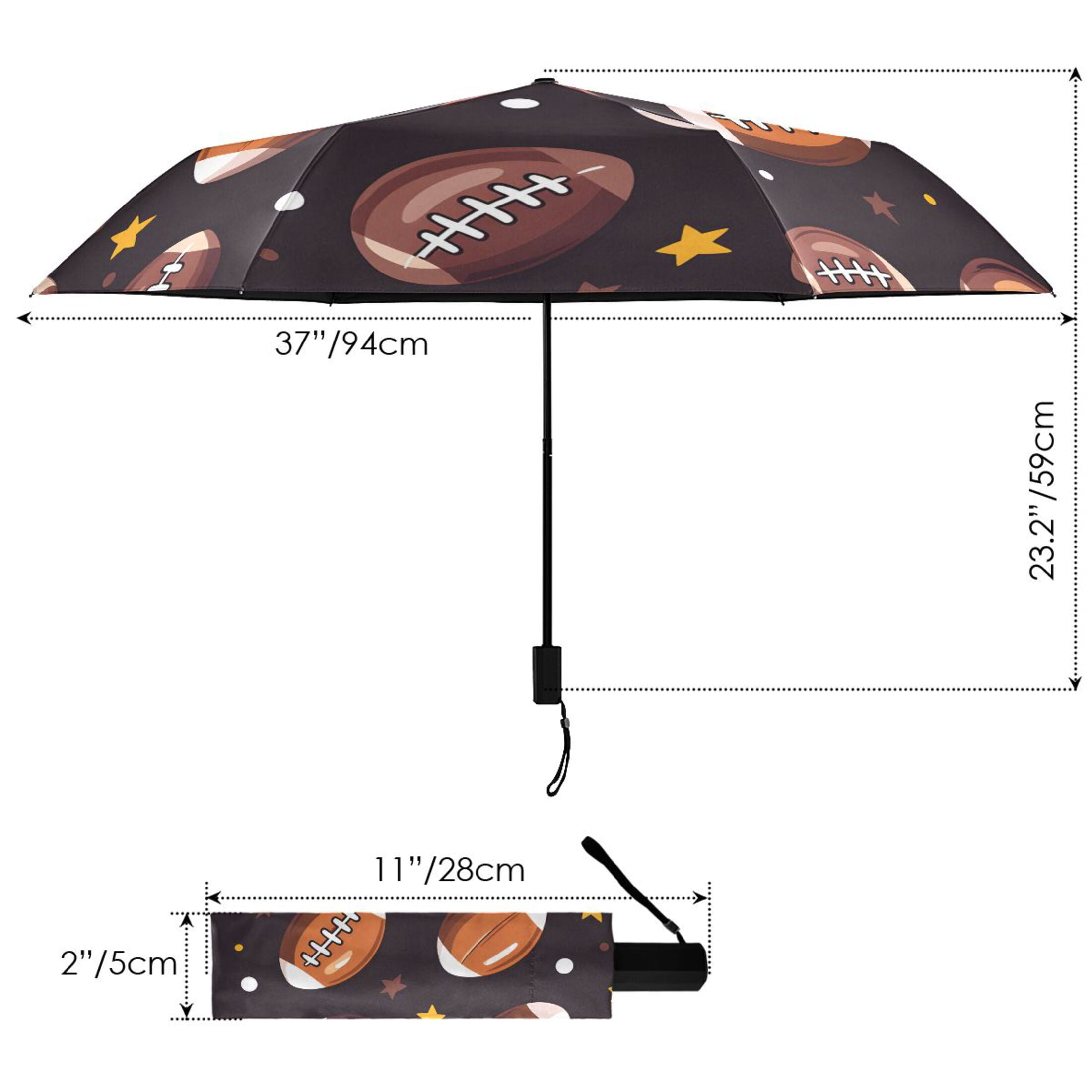 ALAZA Rugby Football Stars UPF 50+ Compact Folding Umbrella for Rain Travel Umbrella Packable