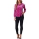 thumbnail image 2 of CAMISA DE VELVET DE MANGA LARGA CON BOTONES Y BOLSILLO FRONTAL PARA MUJERES CHIC EN ROJO ROSA, 2 of 5