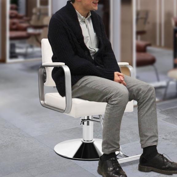 Carbon Steel Salon Chair 360°Rotatable Barber Chair w/Footrest Modern 200kg Load Adjustable for Hair Salons, Beauty Salons, Homes