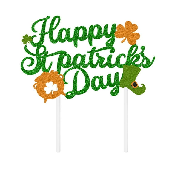Miommo St. Patrick's Day Double-Sided Glitter Cake Topper Insert for Birthday Party, Easy Use Cake Decorations