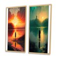 thumbnail image 3 of Designart "Glorious Sunset Viewed by Lakeside I" Landscape Lake Framed Wall Art Set Of 2 - Traditional Orange Gallery Wall Frame Set For Home Decor, 3 of 6