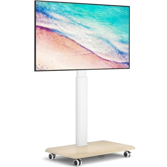 TAVR Furniture Rolling TV Stand with Swivel Mobile Portable TV Cart for 32-70" Filt&Curved TVs, White