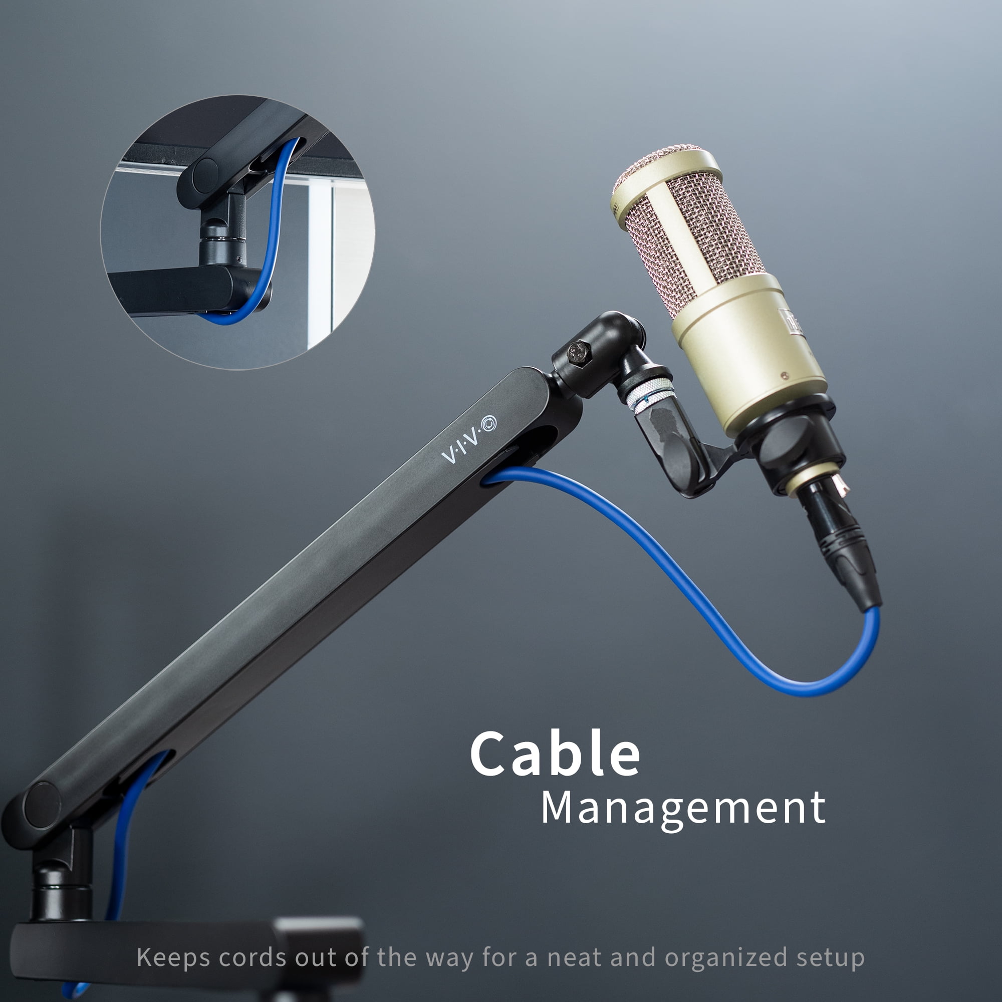 VIVO Clamp-on Low Profile Height Adjustable Heavy Duty Microphone Desk Mount