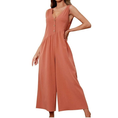 

Ziloco Jumpsuits For Women Sleeveless High Waisted Solid Color Straight Pants Fashion Romper Pants maternity pants Red XXL