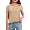 thumbnail image 5 of YOUYEDIAN Girl's Round Neck Glitter Sequins Shirts Top Sparkle Shimmer Concert Party Tee Gold, 5 of 5