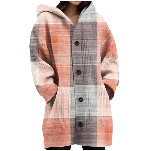 JGGSPWM Womens Printed Long Sleeve Chunky Cable Knit Fall Cardigans Sweaters Button Down Open Front Hooded Outerwear with Pockets Orange M