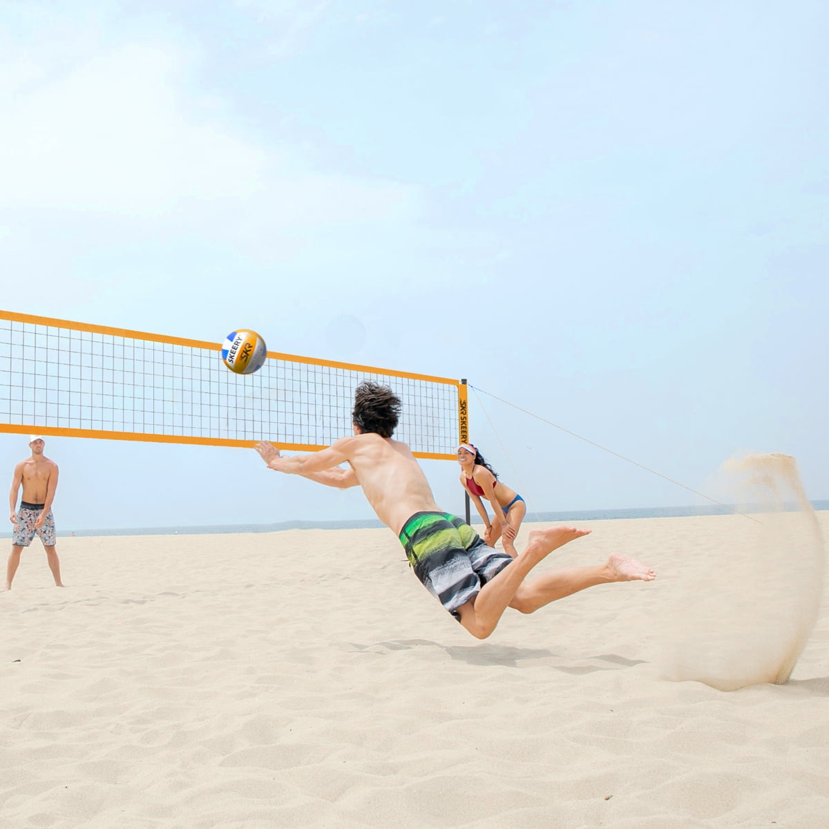 SKEERY Outdoor Heavy Duty Volleyball Net Set, Anti-Sag Design, Adjustable Aluminum Poles, Portable Volleyball Net for Backyard,Grass and Beach（Yellow)