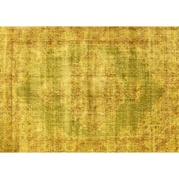 Ahgly Company Machine Washable Indoor Rectangle Persian Yellow Traditional Area Rugs, 5' x 7'