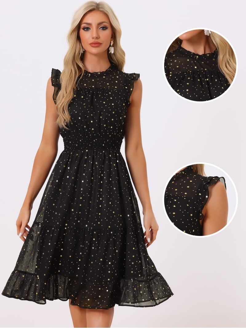 knee length dresses for ladies Black Metallic Celestina Draped Maxi Dress