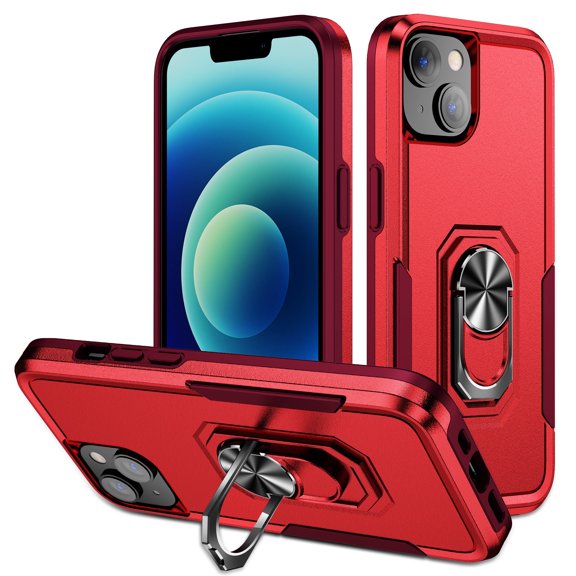 Multifunctional Case for iPhone 15 (2023) 6.1", [Built-in Kickstand & Phone Ring Holder] [Compatible with Magnetic Charger] Lightweight Shockproof Rugged Cover Shell, Red Rose
