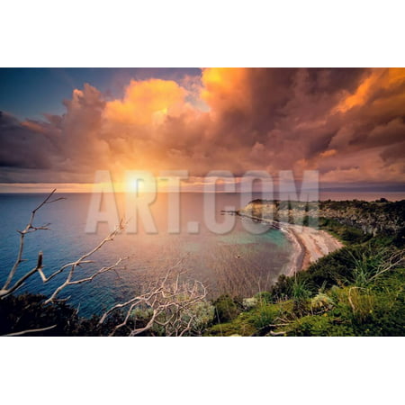 Fantastic View of the Overcast Sky. Dramatic Morning Scene. Location: Cape Milazzo, Nature Reserve Print Wall Art By Creative Travel (Best Scenes Of Nature)