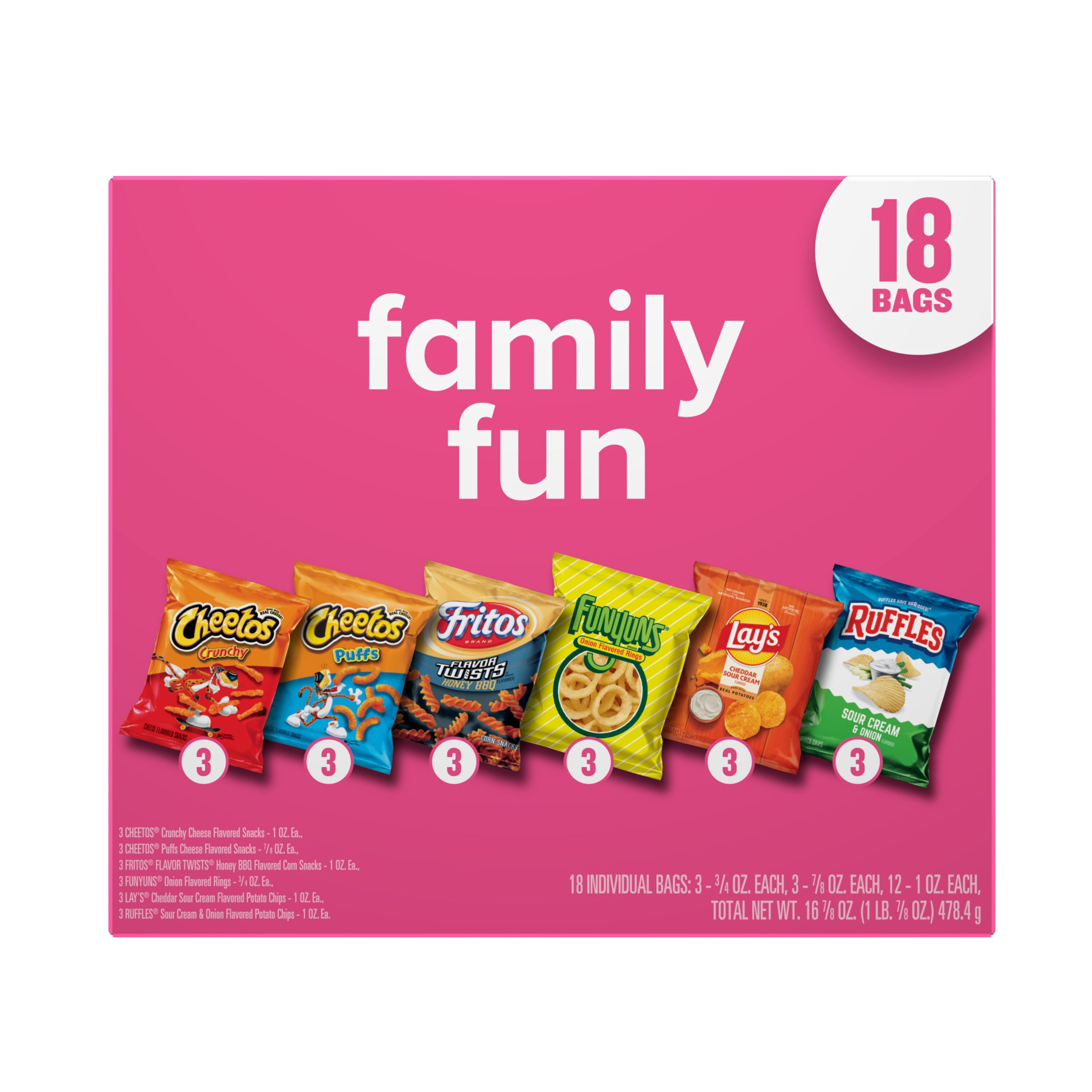 Frito Lay Variety Pack, Family Fun Mix, Chips, Single Serve Bags, 18 Pack