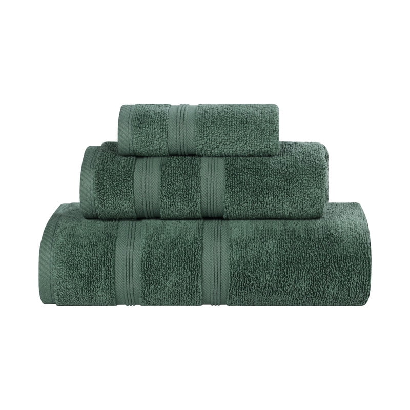 Superior Smart Dry 3-Piece Zero Twist Soft Cotton Towel Set, Quick Dry Fade Resistant, Forest Green