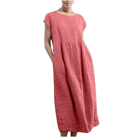 

Charella Plus Size Dresses for Curvy Women Cotton Linen Retro Sleeveless Round-neck Long Dress Red XXXL