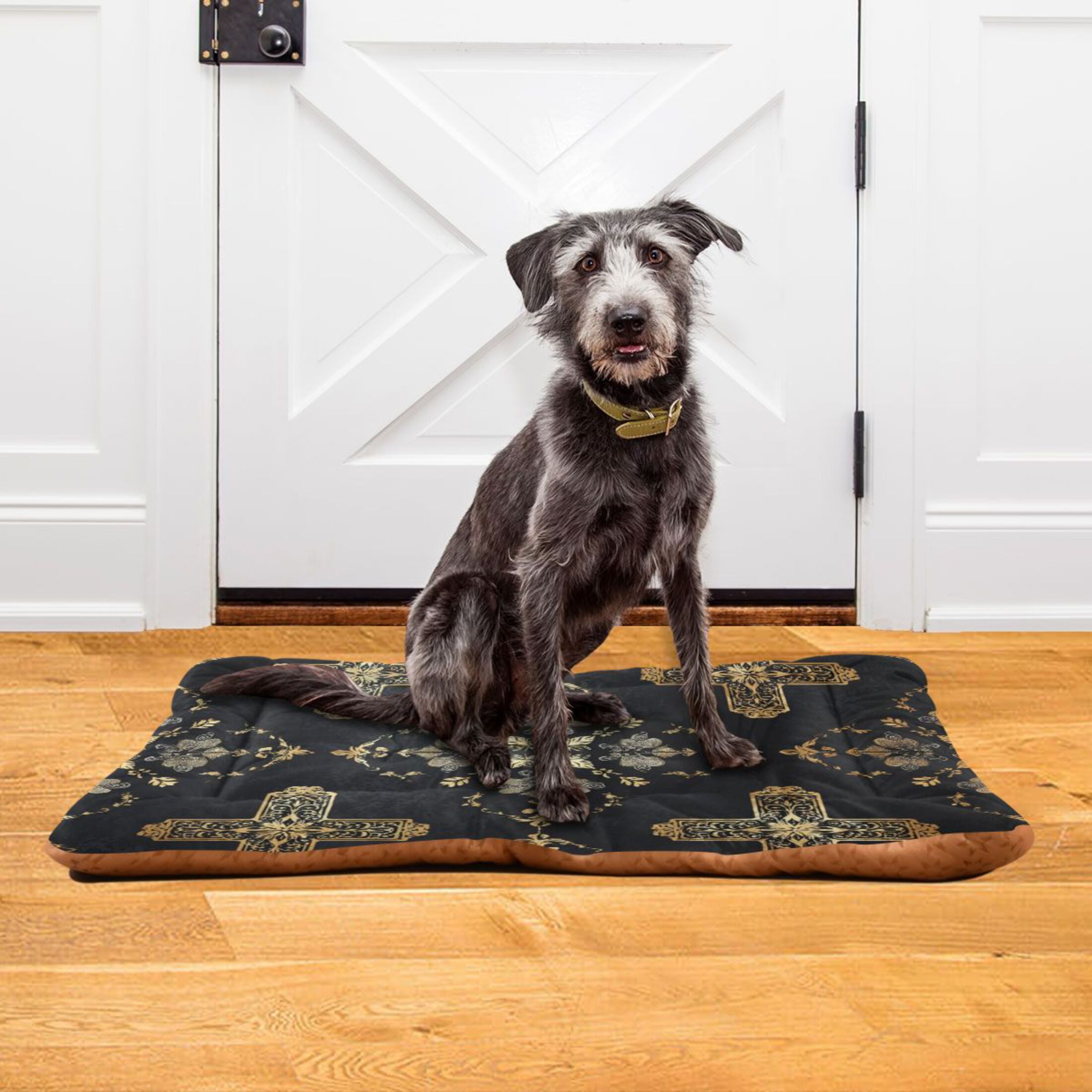 Cozy Mat Pet Bed Indoor Outdoor Warm Soft For Cat Dog Puppy(S/M) Decorative Crosses in Black Gold