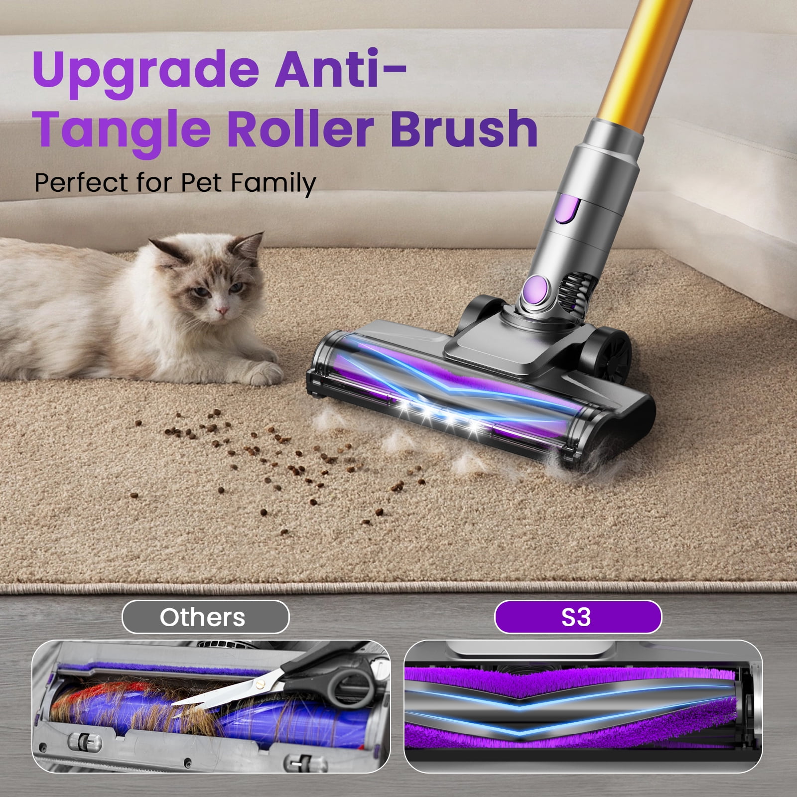 Cordless Vacuum Cleaner, 35Kpa Powerful Stick Vacuum, With LED Display Free-Standing Vacuum Cleaners for Home Pet Hair Carpet Hard Floor