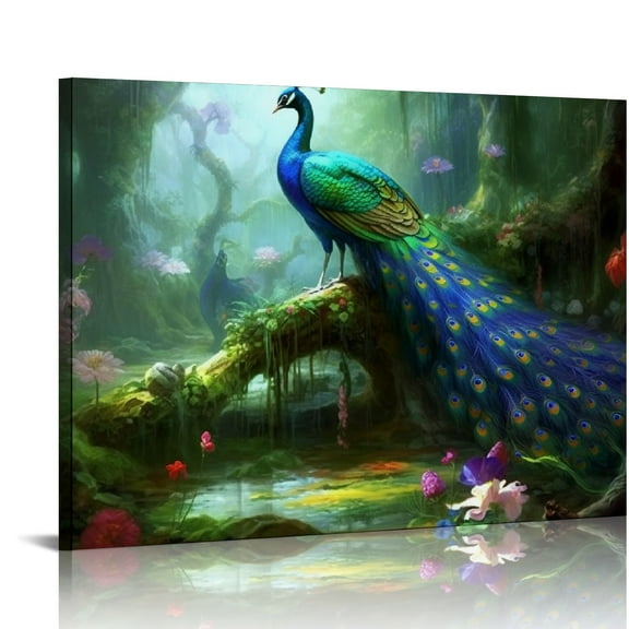 JEUXUS Animals Canvas Wall Art Peacock Pictures Prints Wall Painting on Canvas Decor for Living Room Bedroom Home Office Wall Decor Stretched and Framed Artwork