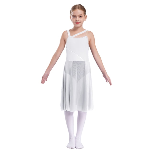 RUNQHUI Robe de Danse Lyrique Sans Manches pour Filles, Justaucorps Color Block pour Fête, Blanc 12