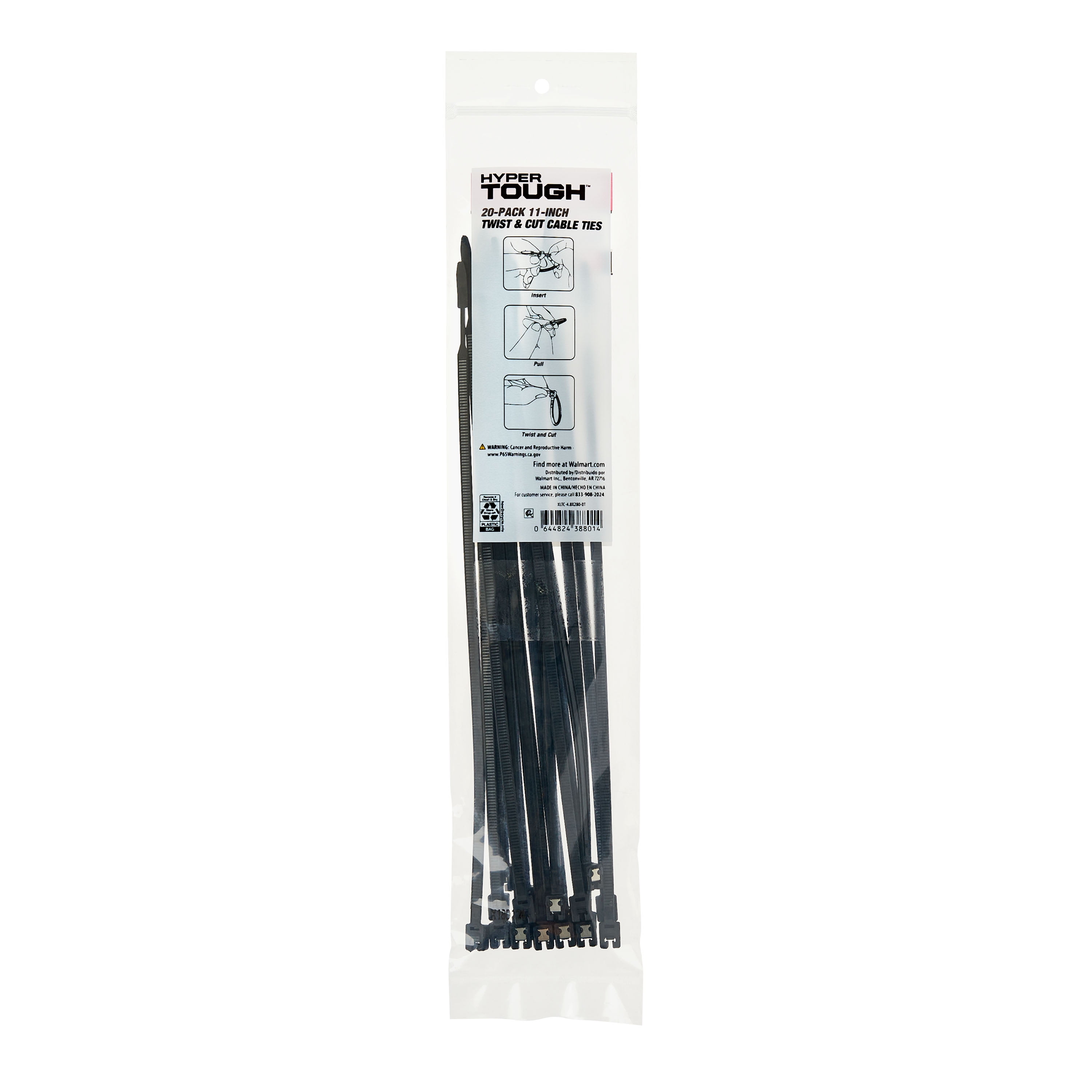 Hyper Tough Twist & Cut Cable Ties, Black, 11 in, 20 Count