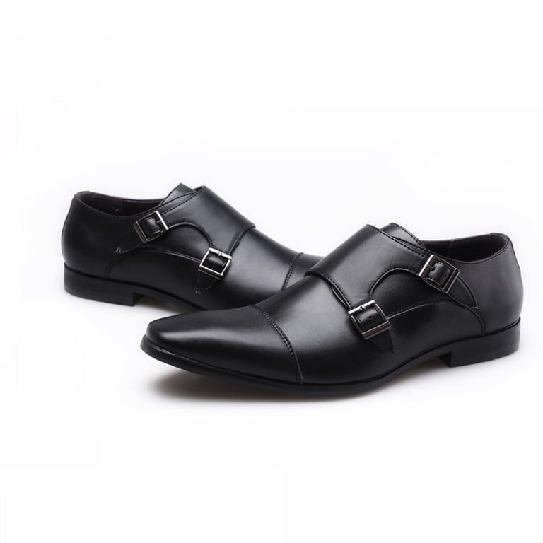 Mens Double Monk Strap Slip On Loafers Cap Toe Leather  display picture 1