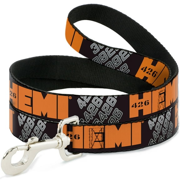Hemi Pet Leash, Dog Leash, Hemi 426 Logo 392 426 Black Orange Silver Fade, 4 Feet Long 1.5 Inch Wide