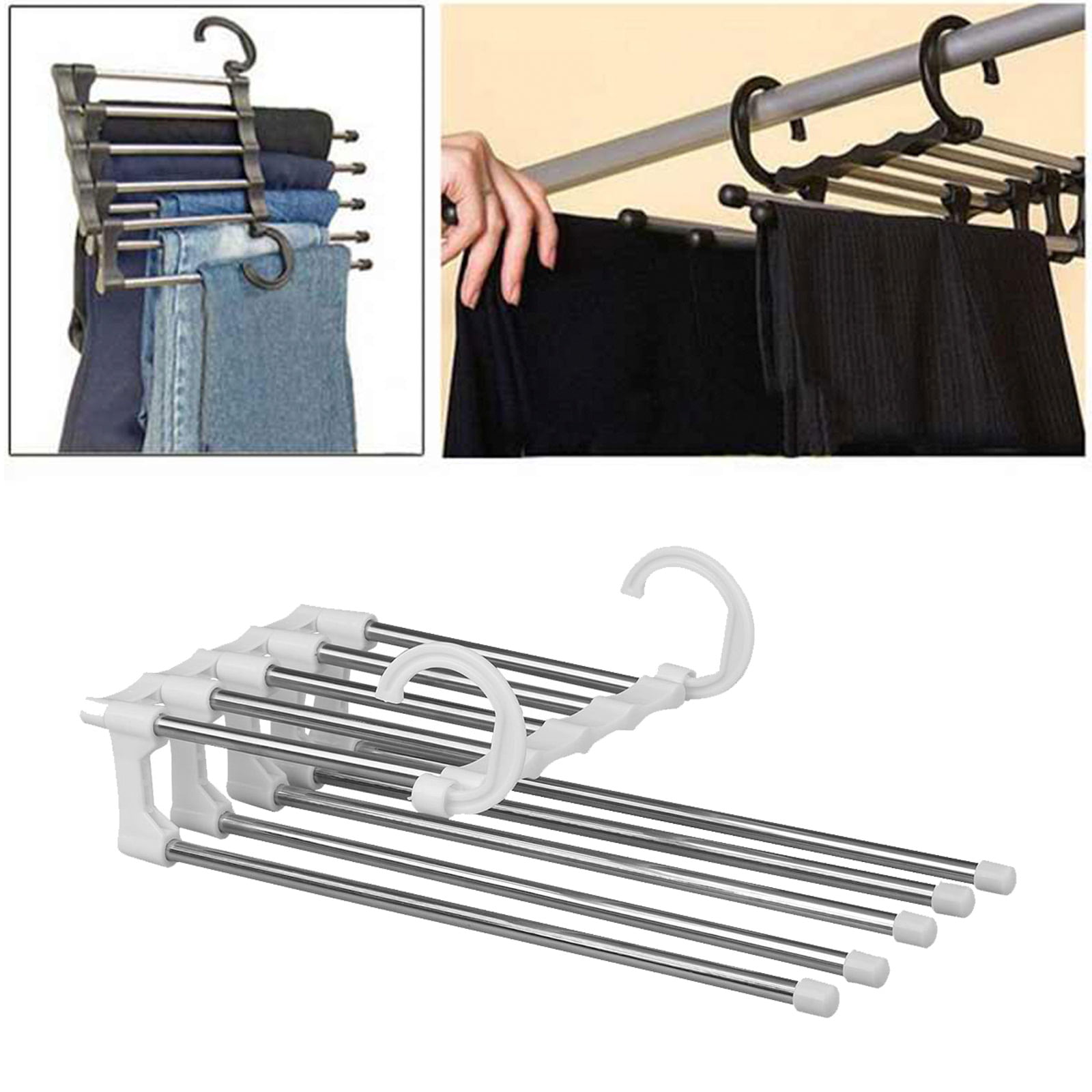 Adjustable Trousers Hanger Pants Hook Ties Organizer Belts Scarves Towers Rack 